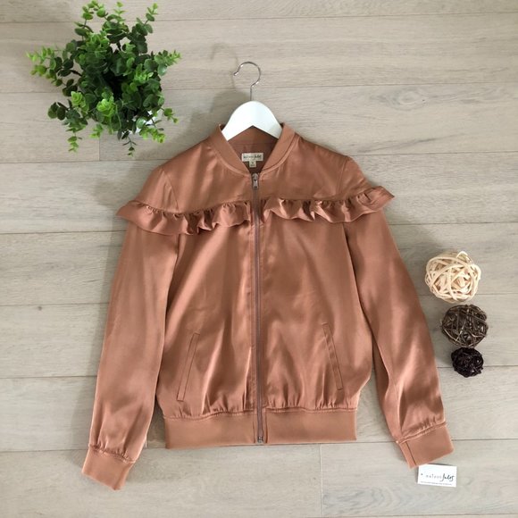 Maison Jules Satin Ruffled Bomber Jacket - Picture 10 of 12